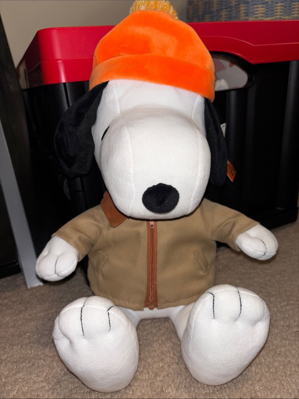 NWT Fall Snoopy Plush Toy with Orange Hat and Tan Jacket